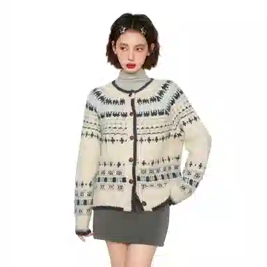 柏黛妃 复古费尔岛针织衫外穿加厚羊毛外套上衣 女款