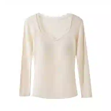 内在密码 带胸垫内衣女秋冬打底衫贴身内搭法式赫本领蕾丝拼接长袖保暖上装 女款