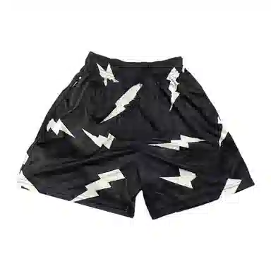 泡泡陷阱 美式高街复古黑色闪电图案印花健身训练休闲时尚运动速干短裤篮球裤 男女同款