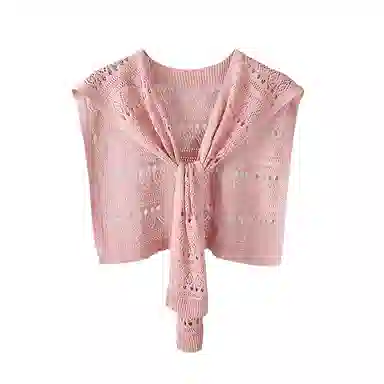 浪莎 韩系打结针织冰丝女款穿搭镂空外搭裙子衬衫坎肩秋季搭肩 披肩 女款