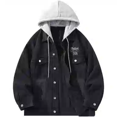 帕丁顿熊 美式基础款绅士小熊字母刺绣假两件连帽可拆卸复古水洗宽松百搭夹克牛仔外套 男女同款