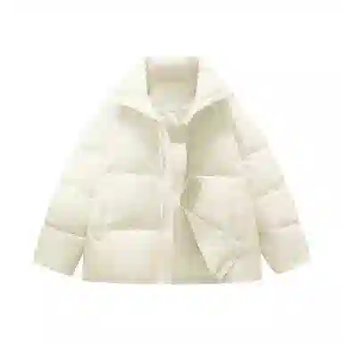 鸭鸭 云朵泡芙美式复古简约高街纯色基础宽松休闲低饱和多巴胺面包棉服保暖加厚百搭立领羽绒服 女款