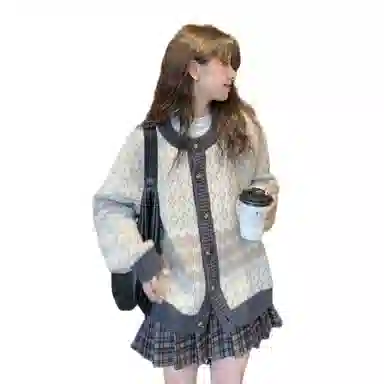 柏黛妃 复古提花圆领宽松长袖针织衫 女款