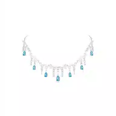 【清冷感~海洋之泪】 攸委 轻奢冷艳高级感蓝色水滴镶砖项链 流苏小众高冷仙女 锆石 甜美少女时尚百搭外戴锁骨链度假风颈链设计感 女款