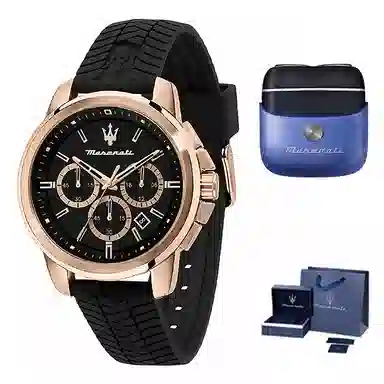 Maserati Quartz Silicone Strap Black Dial