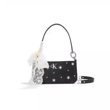 Calvin Klein Snow Country Love Letter Ido Lace Rhinestone Shoulder Bag Black