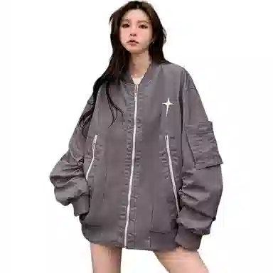 UNA RETA Vintage Star Zip Baseball Jacket