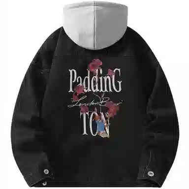 帕丁顿熊 美式基础款绅士小熊字母刺绣假两件连帽可拆卸复古水洗宽松百搭夹克牛仔外套 男女同款