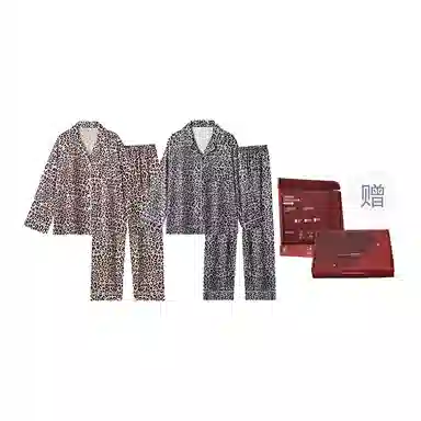 静英鸾 休闲舒适豹纹长袖可外穿翻领开衫家居服睡衣礼盒 男女同款
