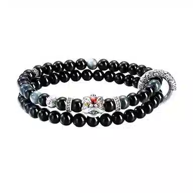 【999足银丨勇气&无畏手链】醒狮象征好运与吉祥 匆匆那年 高级感双层 轻奢小众设计 高端大气时尚 黑曜石 手串 男款