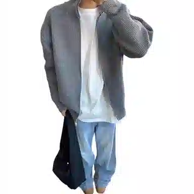 悍戈 美式复古秋季慵懒风正肩潮流百搭立领外套针织衫 男女同款