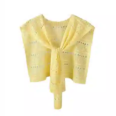 浪莎 韩系打结针织冰丝女款穿搭镂空外搭裙子衬衫坎肩秋季搭肩 披肩 女款