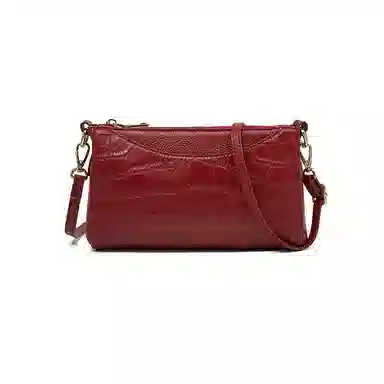 老人头 日常通勤鳄鱼纹优雅气质休闲百搭包包 头层牛皮 单肩斜挎包 常规 女款 黑色/红色