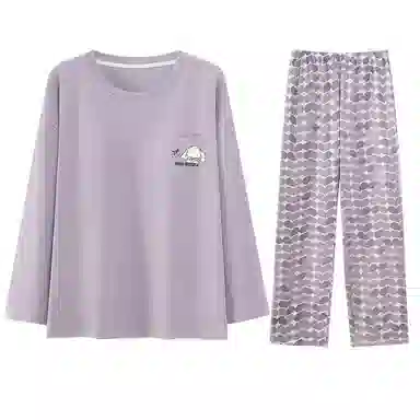 兰缪 带胸垫一体女士春秋季夏天长袖纯棉少女生家居服 睡衣套装 女款