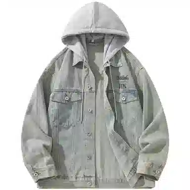 帕丁顿熊 美式基础款绅士小熊字母刺绣假两件连帽可拆卸复古水洗宽松百搭夹克牛仔外套 男女同款