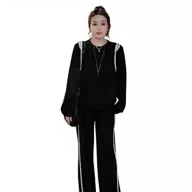 云妃秀 修身适中高腰圆领长袖休闲套装 女款