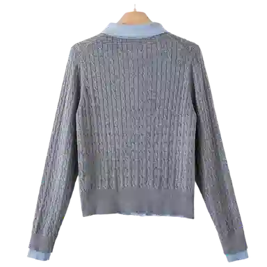 晚白 假两件亲肤韩系翻领百搭针织衫 女款