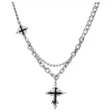 兮畔 十字花纹小众设计嘻哈潮流小众百搭不掉色配饰高级感锁骨链轻奢饰品 钛钢 项链 男女同款情侣款