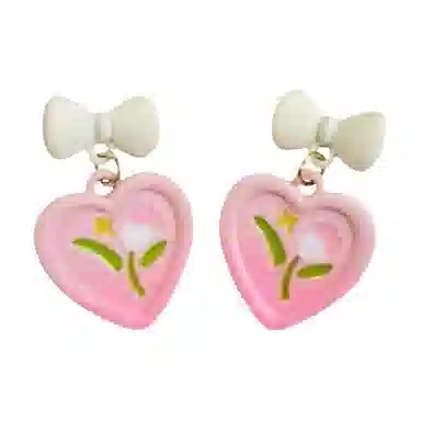 彤彤兔 甜美小清新爱心蝴蝶结耳环女日韩可爱郁金香花朵气质耳饰品#好运 合金树脂 耳钉 女款