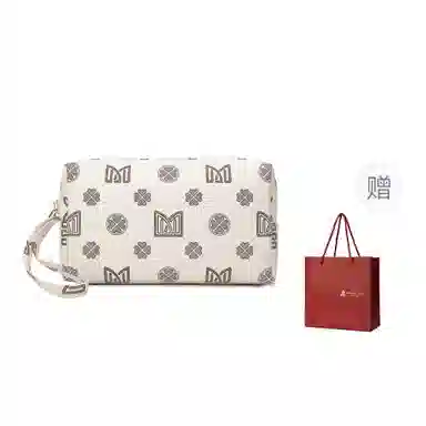 稻草人 高级感印花气质轻复古时尚简约轻便休闲实用通勤 聚氯乙烯革 手拿包 女款 深棕色