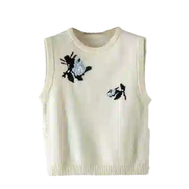 晚白 清新花朵圆领百搭无袖背心针织衫 女款