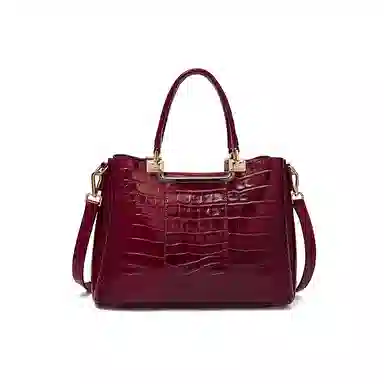 老人头 经典时尚优雅大气百搭实用鳄鱼纹通勤单肩斜挎包 头层牛皮 手提包 常规 女款 红色/黑色/棕色