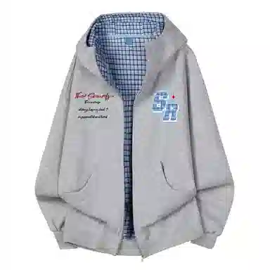 【Cleanfit棋盘格】蓝精灵 美式街头风创意字母印花个性设计重磅开衫连帽撞色外套宽松百搭拉链卫衣 男女同款