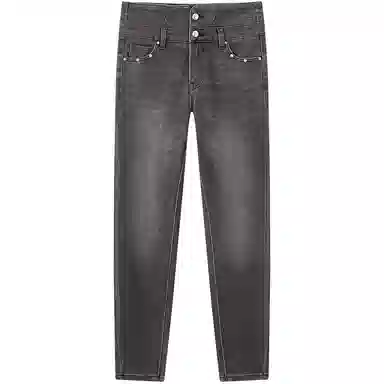 太平鸟 高腰修身长裤牛仔裤 女款 黑色