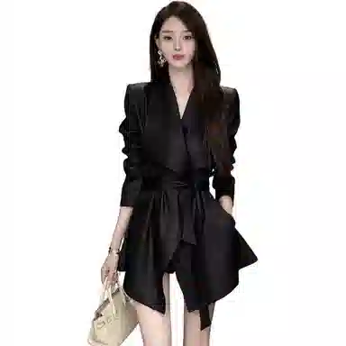 桴生 韩系秋季时尚绑带长袖西服与复古翻领收腰尽显高级气质风衣 女款