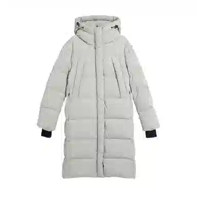 鸭鸭 纯色简约休闲时尚百搭通勤连帽长款羽绒服 男女同款