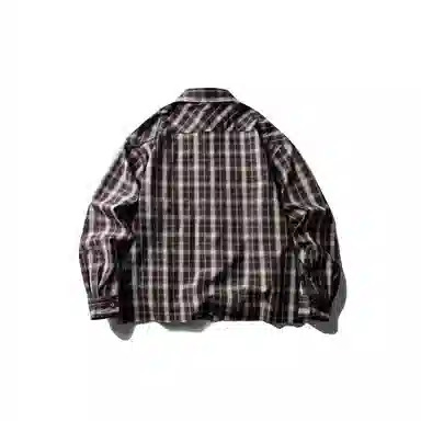 【dme】 简约日系复古撞色长袖格子衬衣男春秋潮牌设计感毛边格纹宽松情侣舒适百搭休闲多口袋衬衫 男女同款