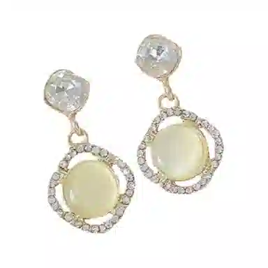 彤彤兔 百搭镶钻气质耳环女小众法式复古轻奢高级感简约耳饰 合金树脂 耳钉 女款