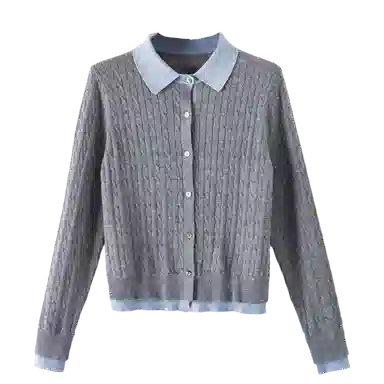 晚白 假两件亲肤韩系翻领百搭针织衫 女款