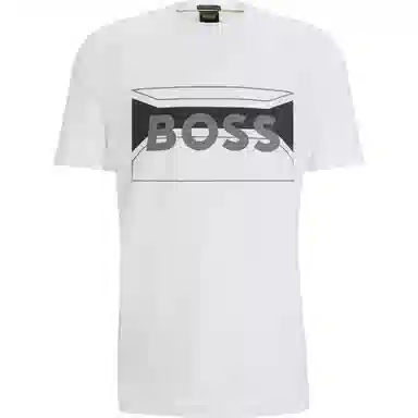 HUGO BOSS Cotton-Blend Regular-Fit T-Shirt With Logo Artwork T