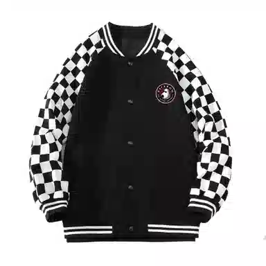 大卫贝肯  美式复古高街袖子格子纹设计日常通勤百搭休闲宽松潮流长袖棒球服 男女同款