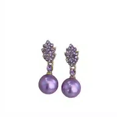 彤彤兔 紫色镶钻树叶耳钉小众设计感气质耳坠耳饰品 合金树脂 耳环 女款