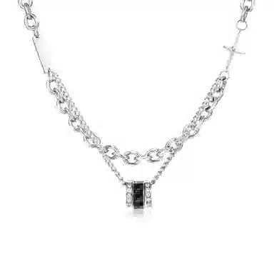 阿葱饰品 欧美嘻哈潮流转运珠双层叠戴拼接古巴链 中性风简约百搭轻奢设计颈饰 痞帅甜酷气质高级精致通勤#好运 钛钢 项链 男女同款情侣款