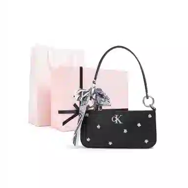 Calvin Klein Snow Country Love Letter Ido Lace Rhinestone Shoulder Bag Black