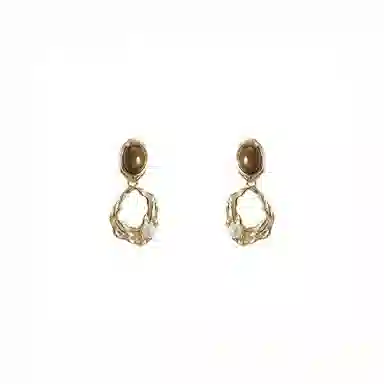 彤彤兔 复古港风美拉德咖色耳环女气质百搭不规则耳饰 合金树脂 耳钉 女款