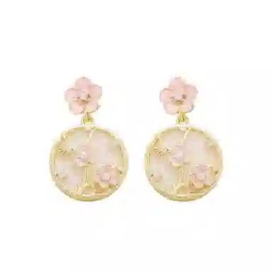 彤彤兔 新中式国风花朵粉色耳环女优雅古风气质耳饰品 合金 耳钉 女款