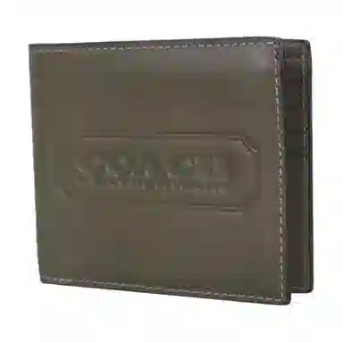 COACH 10 Logo Embossed Leather Bi-Fold Wallet Military Green