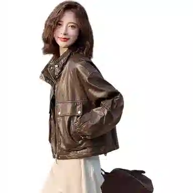 袋鼠 韩系别致御姐风又酷又飒立领外套皮衣 女款