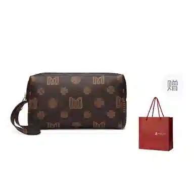 稻草人 高级感印花气质轻复古时尚简约轻便休闲实用通勤 聚氯乙烯革 手拿包 女款 深棕色