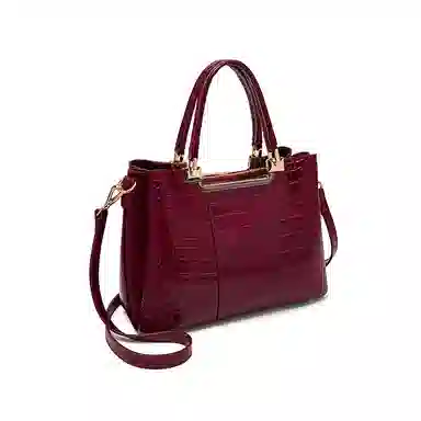 老人头 经典时尚优雅大气百搭实用鳄鱼纹通勤单肩斜挎包 头层牛皮 手提包 常规 女款 红色/黑色/棕色