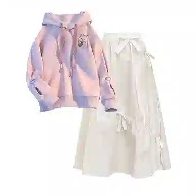 棉购 连帽衫宽松韩系氛围感慵懒风外套两件套裙装套装 女款