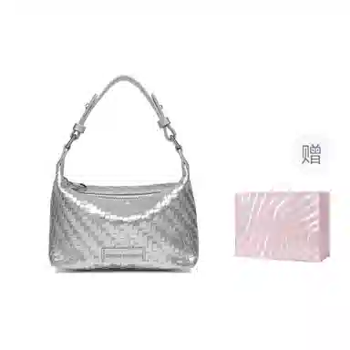 稻草人 精致时尚小众编织休闲百搭高级感轻便通勤实用 聚氨酯革 单肩斜挎手提包 女款 黑色/杏色/银色