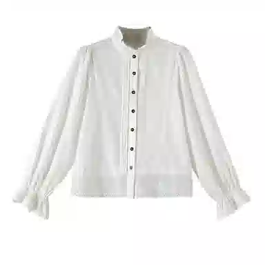 晚白 花边袖法式半高领镂空拼接衬衫 女款