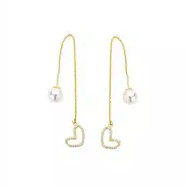 彤彤兔 百搭气质爱心耳坠长款流苏时尚个性耳钉耳线耳饰 合金树脂 耳环 女款