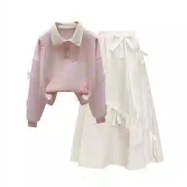 棉购 多巴胺盐甜系学生时尚卫衣休闲舒适半身裙韩系风格裙装套装 女款