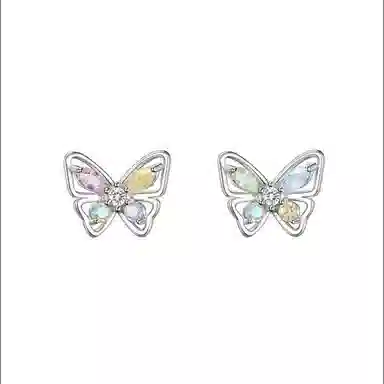 彤彤兔 彩色蝴蝶耳环女潮轻奢小众设计感耳饰#好运 合金树脂 耳钉 女款